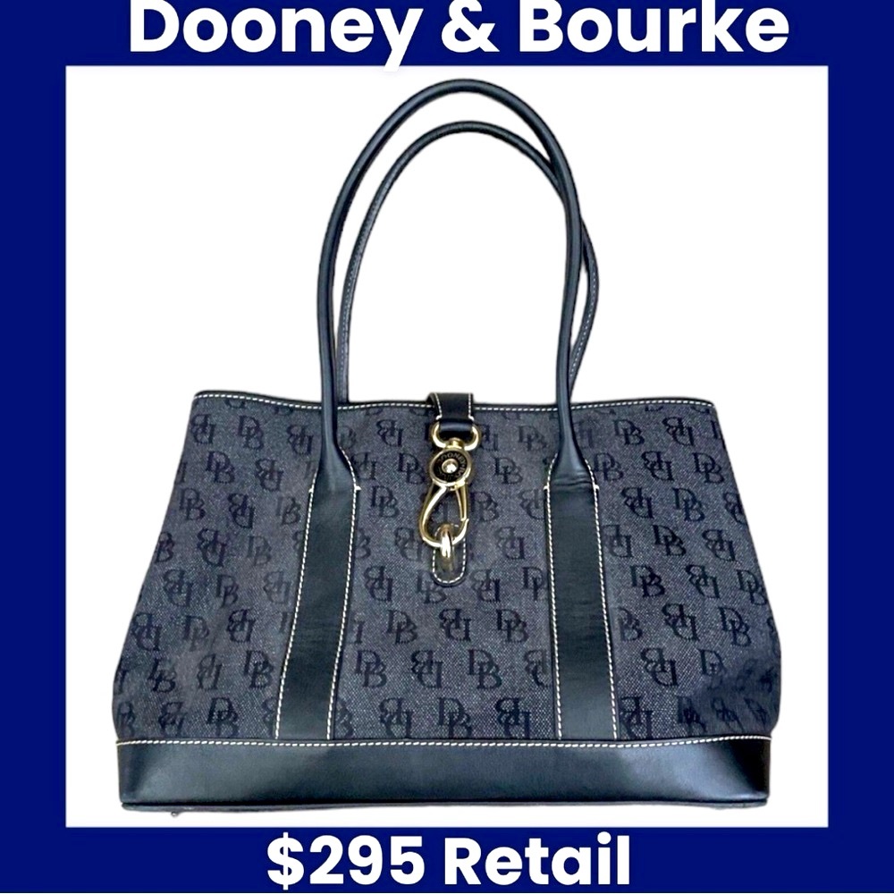 Y2K Dooney & Bourke Logo Lock Signature Canvas Jacquard w/Leather Trim